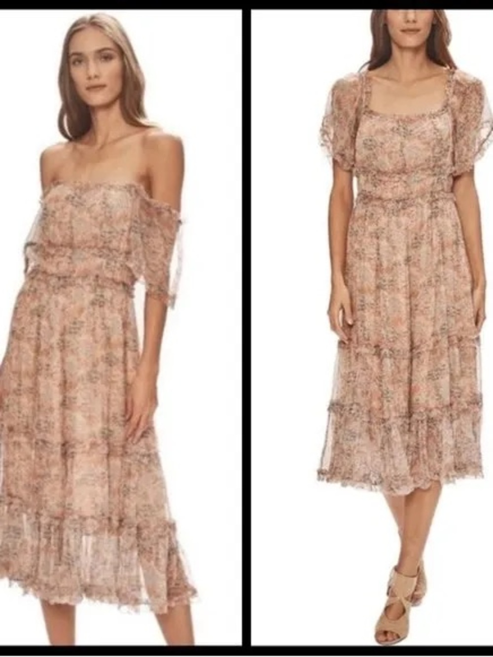 Anthropology Love The Label Romantic Blush Floral Midi Dress Size Medium